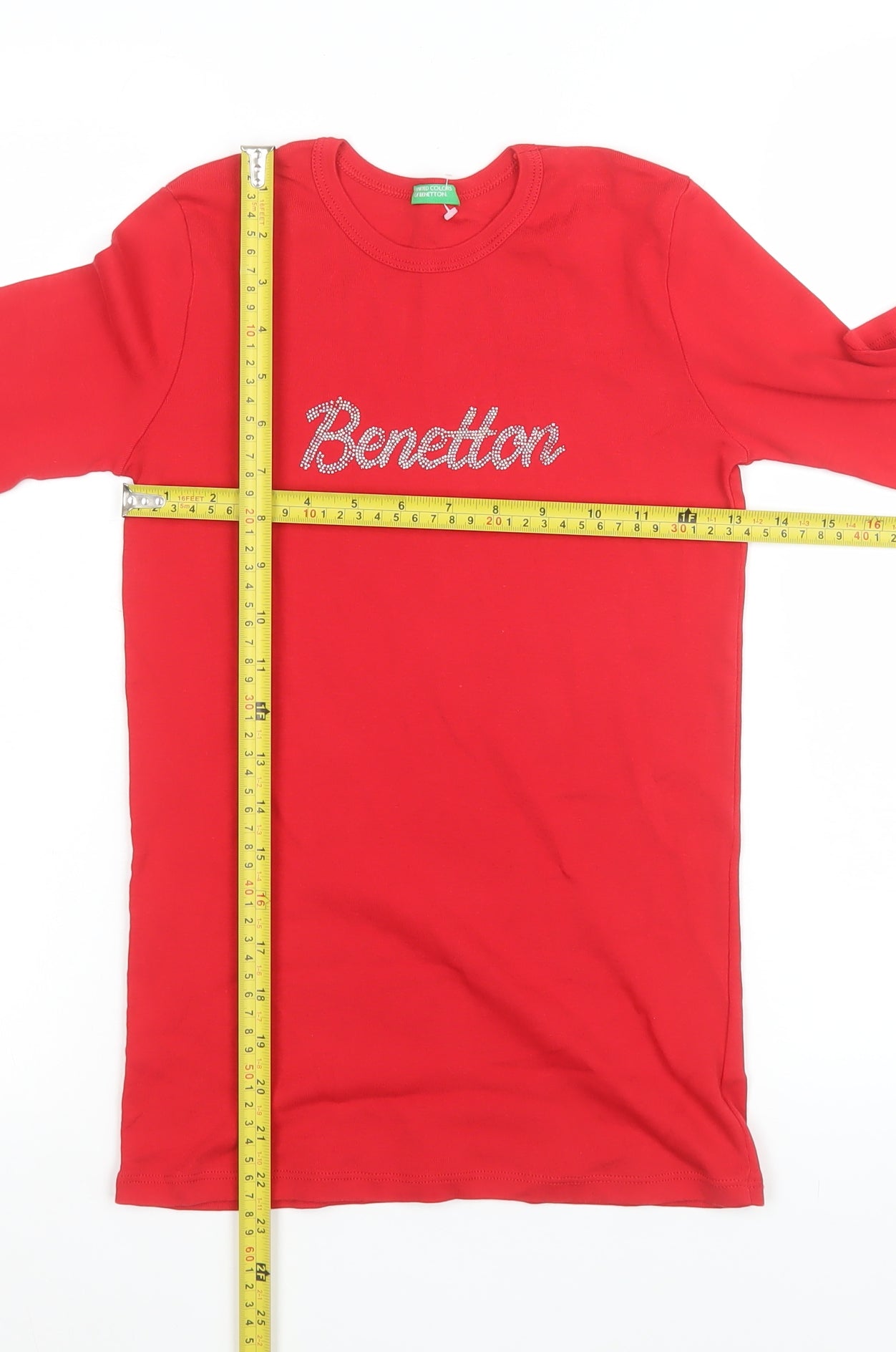United Colors of Benetton Girls Red Long Sleeve Logo Cotton T-Shirt 11-12 Years