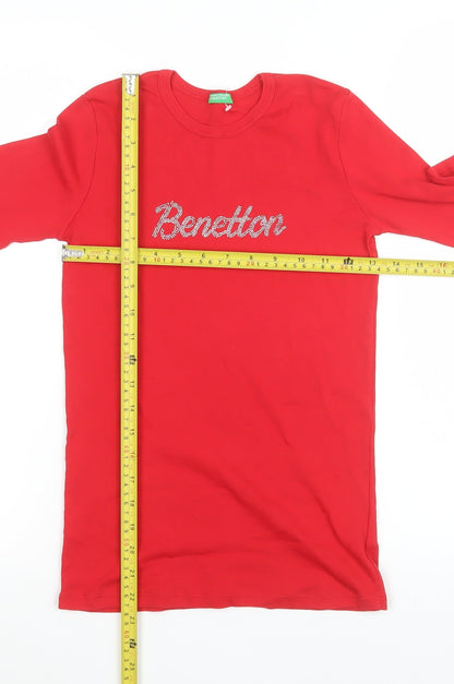 United Colors of Benetton Girls Red Long Sleeve Logo Cotton T-Shirt 11-12 Years