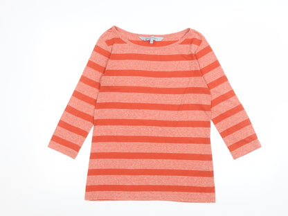 Crew Clothing Co. Women's Orange Striped 3/4 Sleeve Boat Neck Jersey T-Shirt Size 10