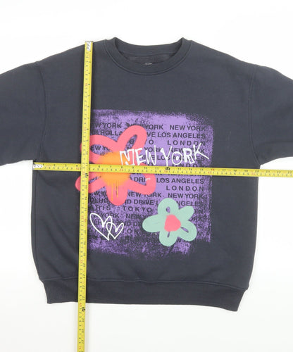 ZARA Girls Black Graphic New York Sweatshirt 13-14 Years Cotton Blend