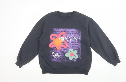 ZARA Girls Black Graphic New York Sweatshirt 13-14 Years Cotton Blend