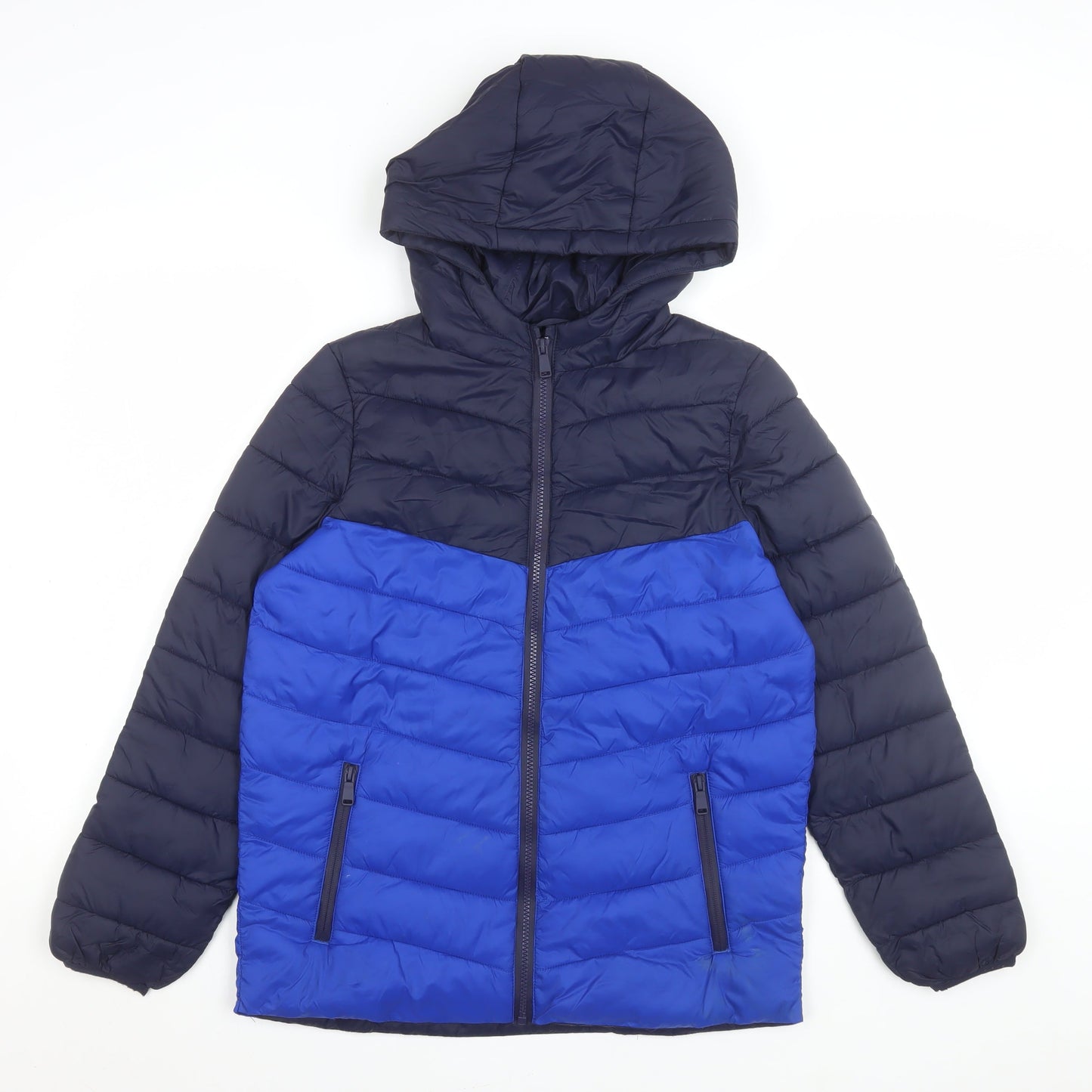 Marks and Spencer Boys Blue Hooded Puffer Jacket 12-13 Years Water Resistant