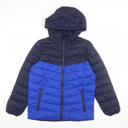 Marks and Spencer Boys Blue Hooded Puffer Jacket 12-13 Years Water Resistant