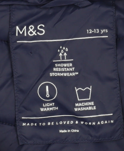 Marks and Spencer Boys Blue Hooded Puffer Jacket 12-13 Years Water Resistant