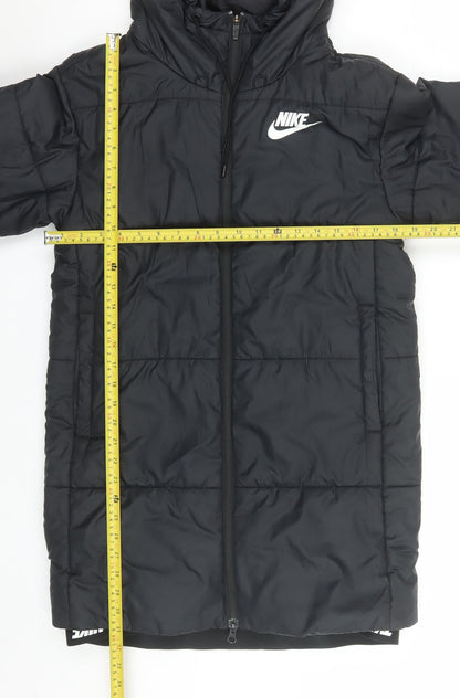 Nike Women’s Black Puffer Jacket Small Hooded Long Insulated Coat
