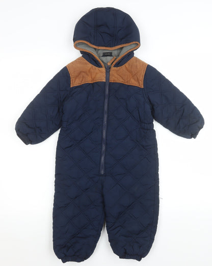 Next Unisex Baby Blue Quilted Hooded Winter Snowsuit 12-18 Months