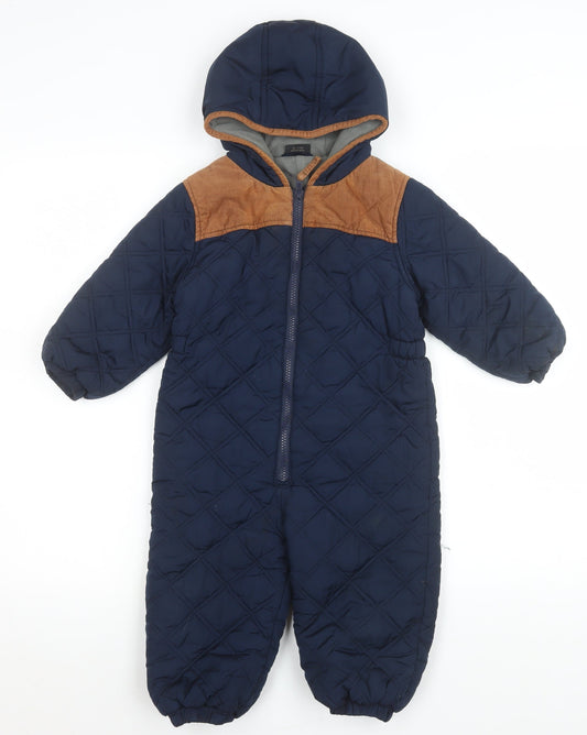 Next Unisex Baby Blue Quilted Hooded Winter Snowsuit 12-18 Months