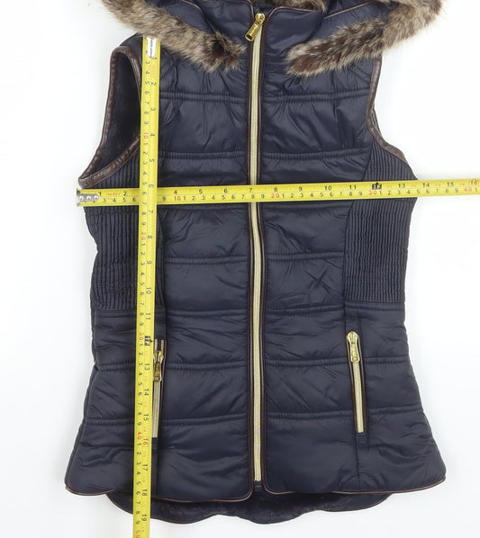 Firetrap Girls Black Hooded Faux Fur Trim Puffer Gilet 9-10 Years