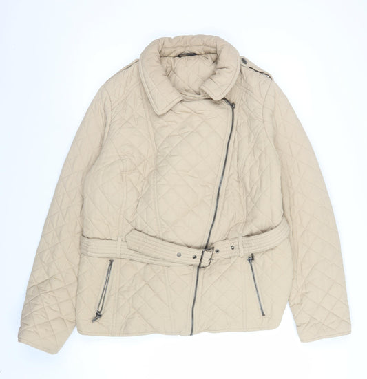 F&F Women Beige Quilted Belted Jacket Size 20