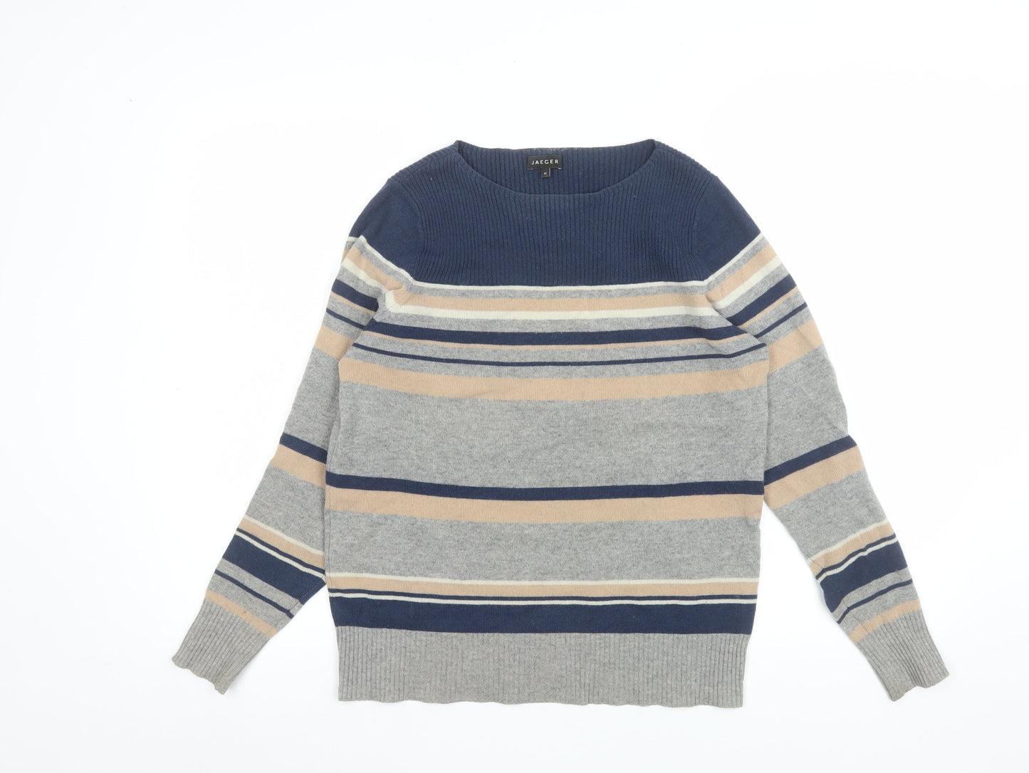 Jaeger Men’s Grey Striped Wool Crew Neck Jumper Size M