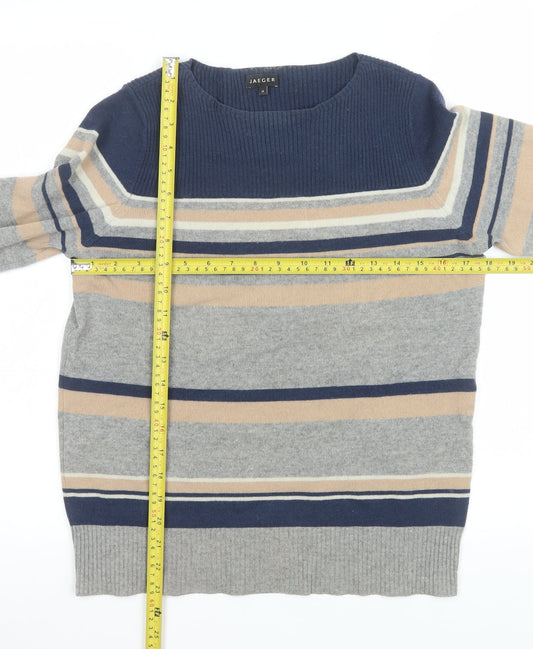 Jaeger Men’s Grey Striped Wool Crew Neck Jumper Size M