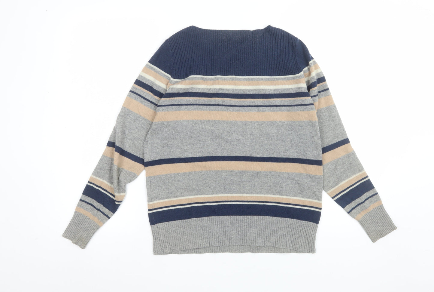 Jaeger Men’s Grey Striped Wool Crew Neck Jumper Size M