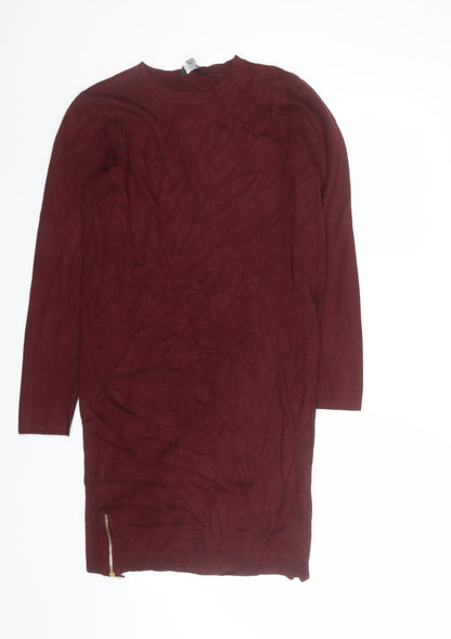 Dorothy Perkins Women's Red Knit Bodycon Dress Size 18 Long Sleeve Zip Detail