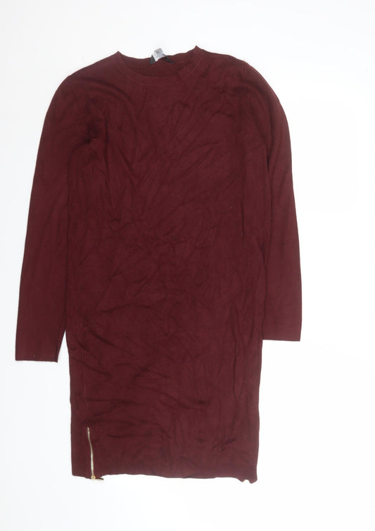 Dorothy Perkins Women's Red Knit Bodycon Dress Size 18 Long Sleeve Zip Detail