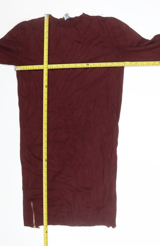 Dorothy Perkins Women's Red Knit Bodycon Dress Size 18 Long Sleeve Zip Detail