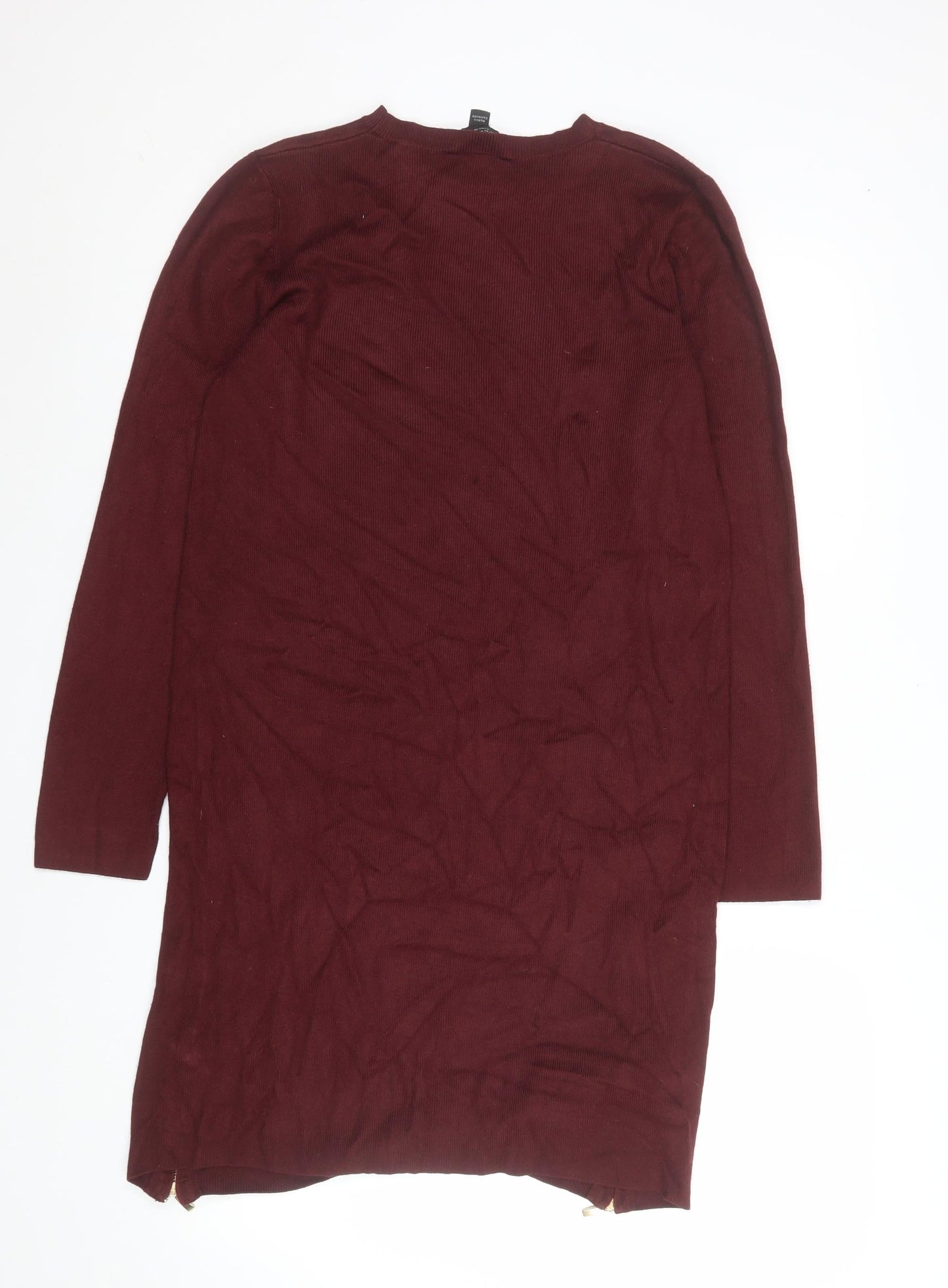 Dorothy Perkins Women's Red Knit Bodycon Dress Size 18 Long Sleeve Zip Detail