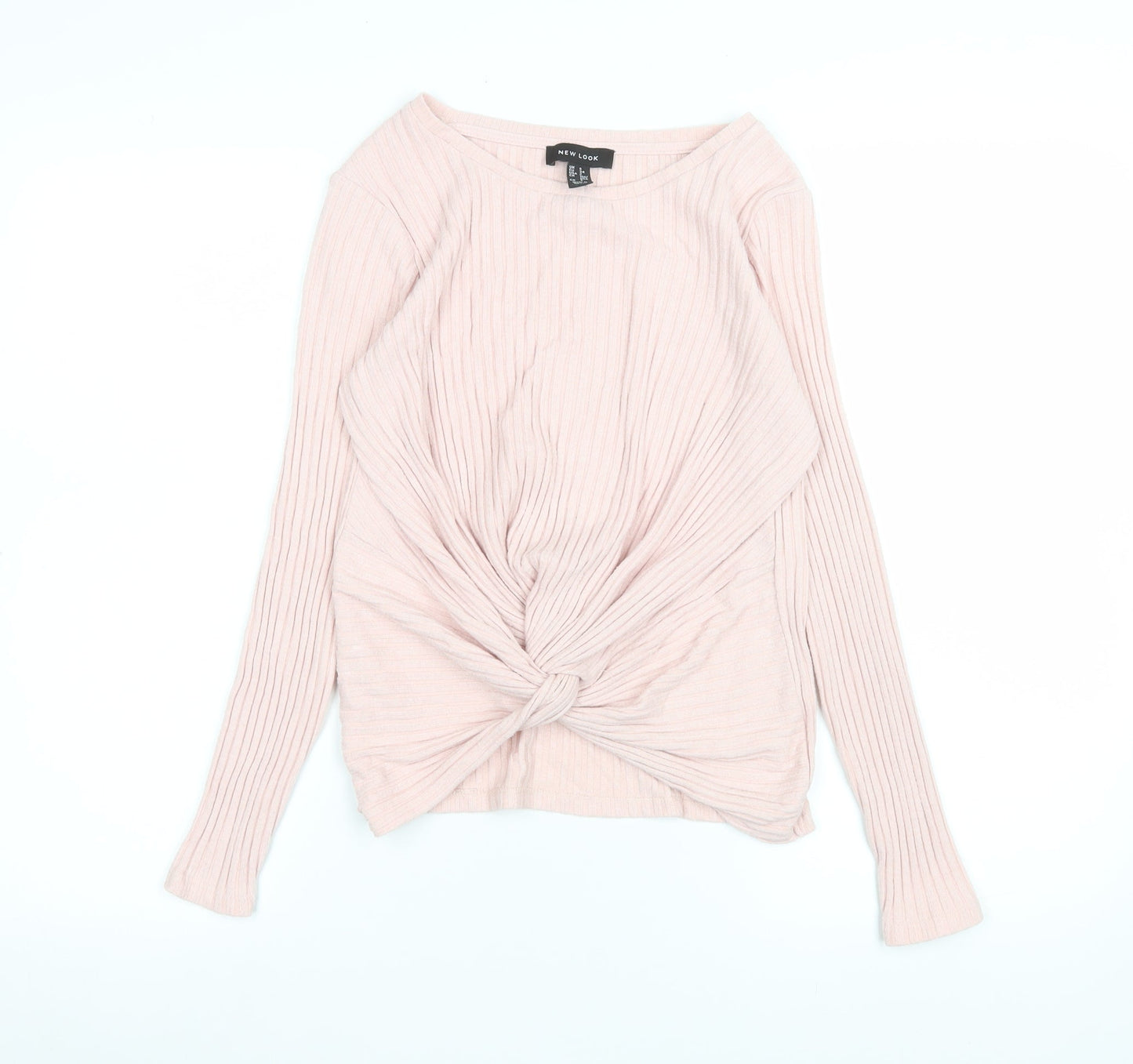 New Look Women’s Pink Long Sleeve Knot Front Ribbed Blouse UK 6