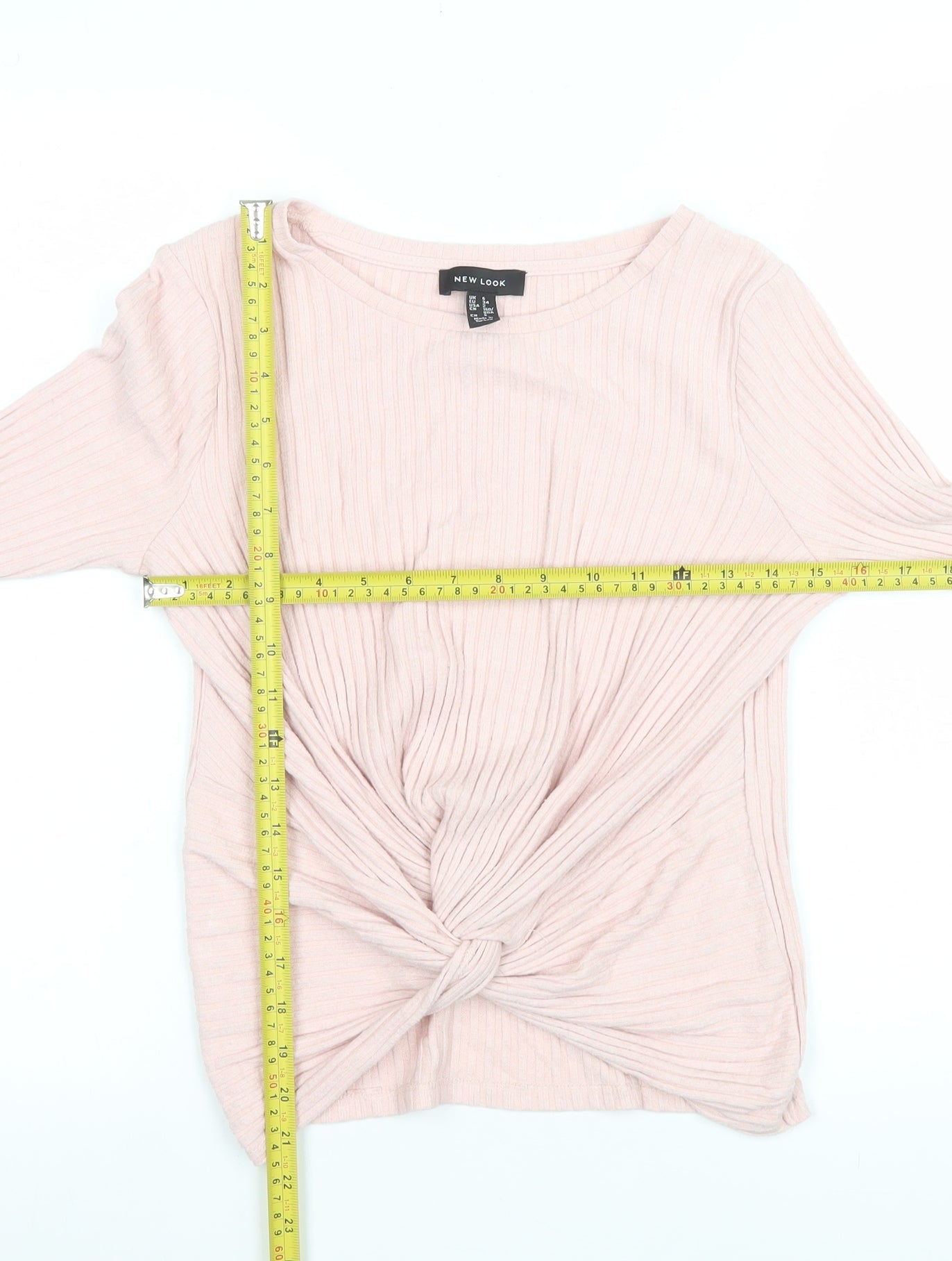 New Look Women’s Pink Long Sleeve Knot Front Ribbed Blouse UK 6