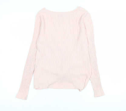 New Look Women’s Pink Long Sleeve Knot Front Ribbed Blouse UK 6