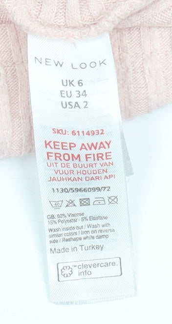 New Look Women’s Pink Long Sleeve Knot Front Ribbed Blouse UK 6