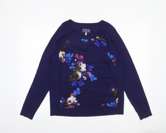 Joules Women's Blue Floral Wool Crew Neck Jumper Size 12