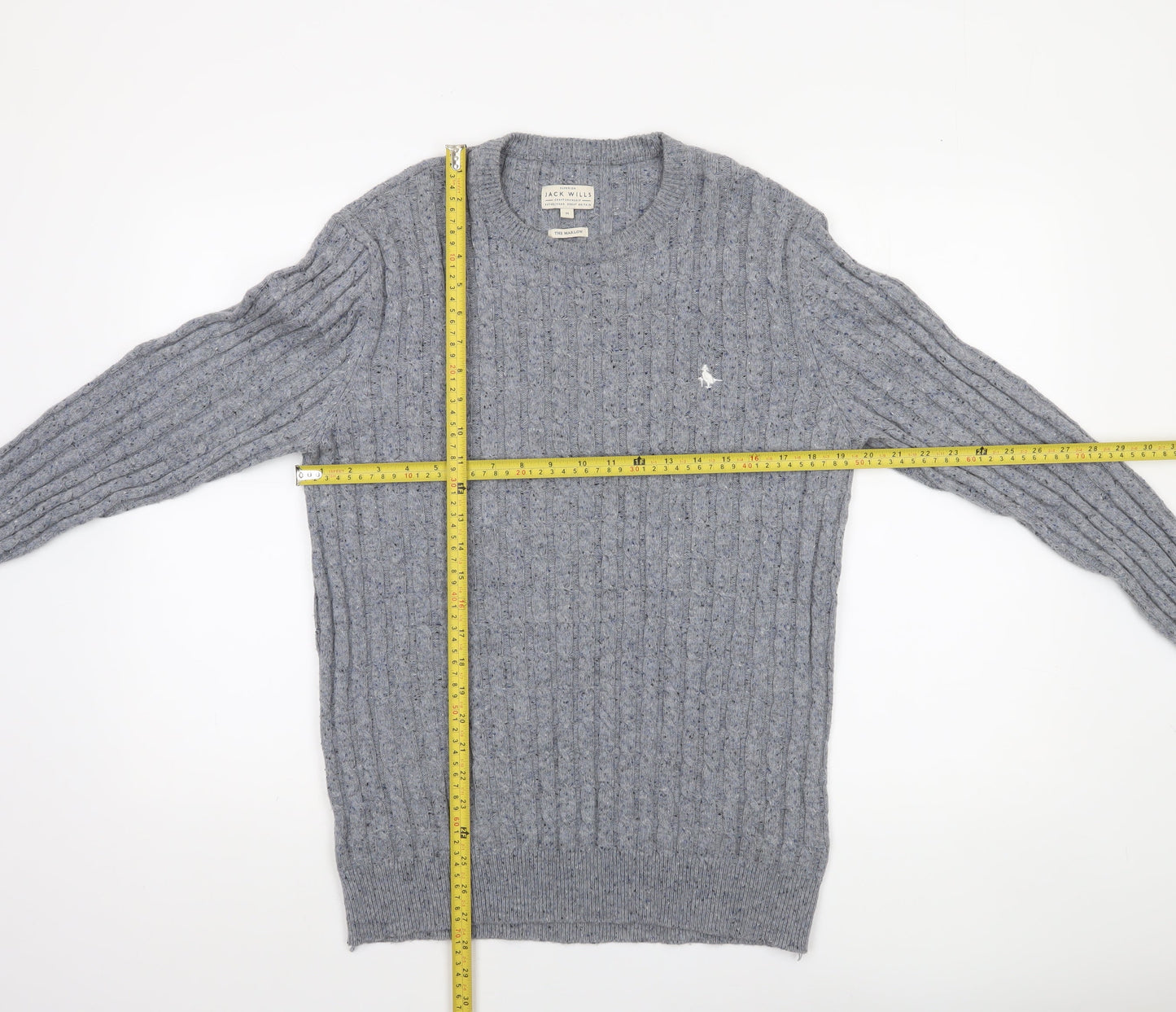 Jack Wills Mens Grey Cable-Knit Wool Cotton Jumper M