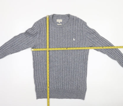Jack Wills Mens Grey Cable-Knit Wool Cotton Jumper M
