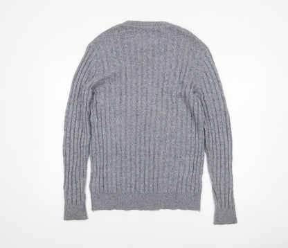 Jack Wills Mens Grey Cable-Knit Wool Cotton Jumper M