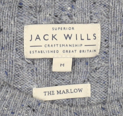 Jack Wills Mens Grey Cable-Knit Wool Cotton Jumper M