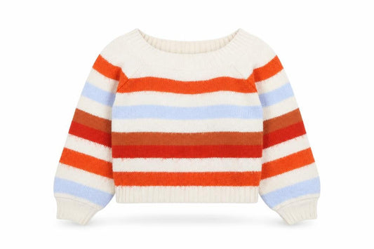 Front view of Miss Selfridge Women Cream Multicoloured Striped jumper UK 4 Acrylic Blend