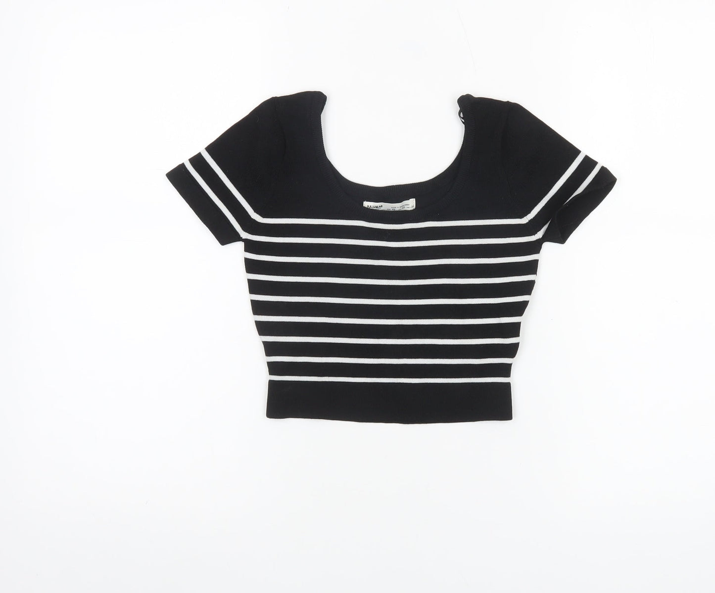 Womens UK Size XS Pull&Bear Black Cropped T-Shirt