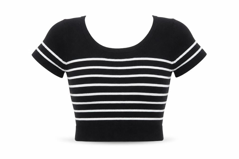 Womens UK Size XS Pull&Bear Black Cropped T-Shirt
