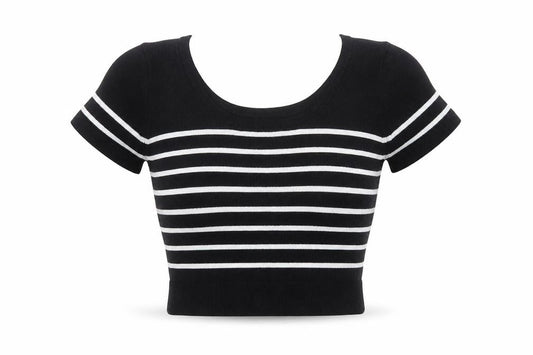 Womens UK Size XS Pull&Bear Black Cropped T-Shirt