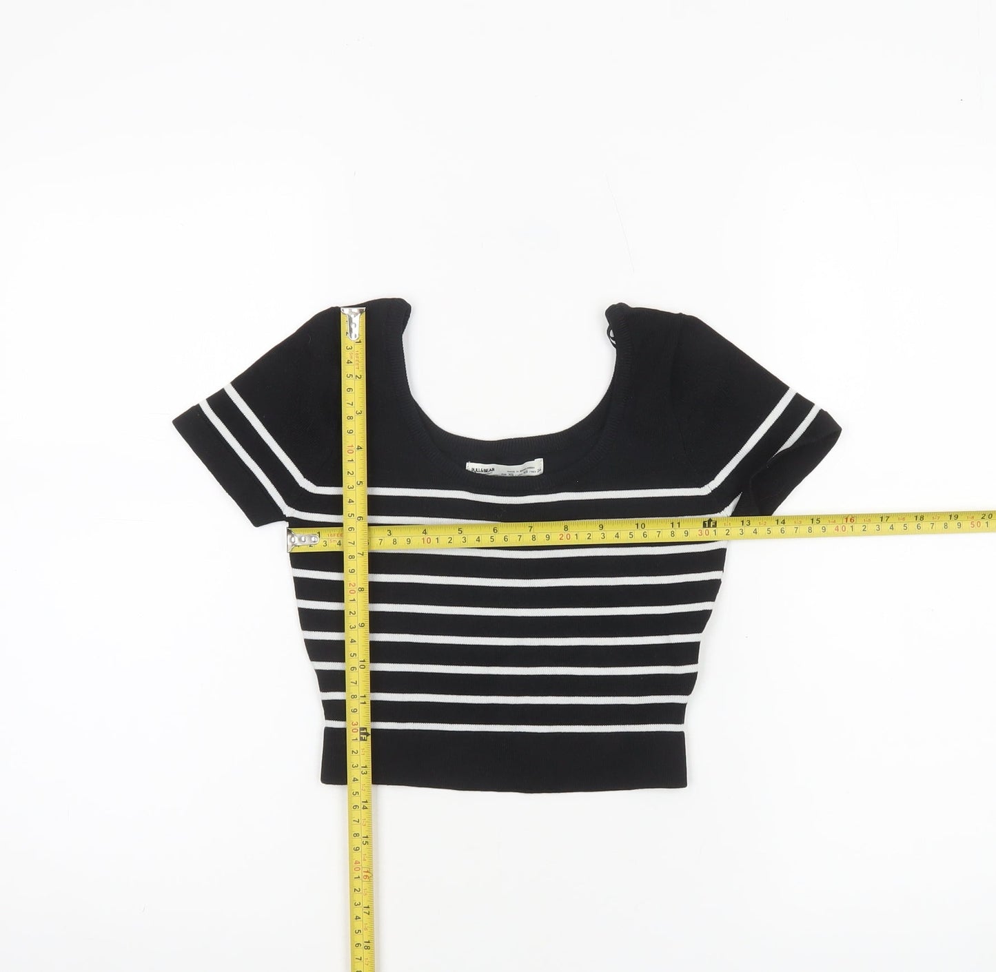 Womens UK Size XS Pull&Bear Black Cropped T-Shirt
