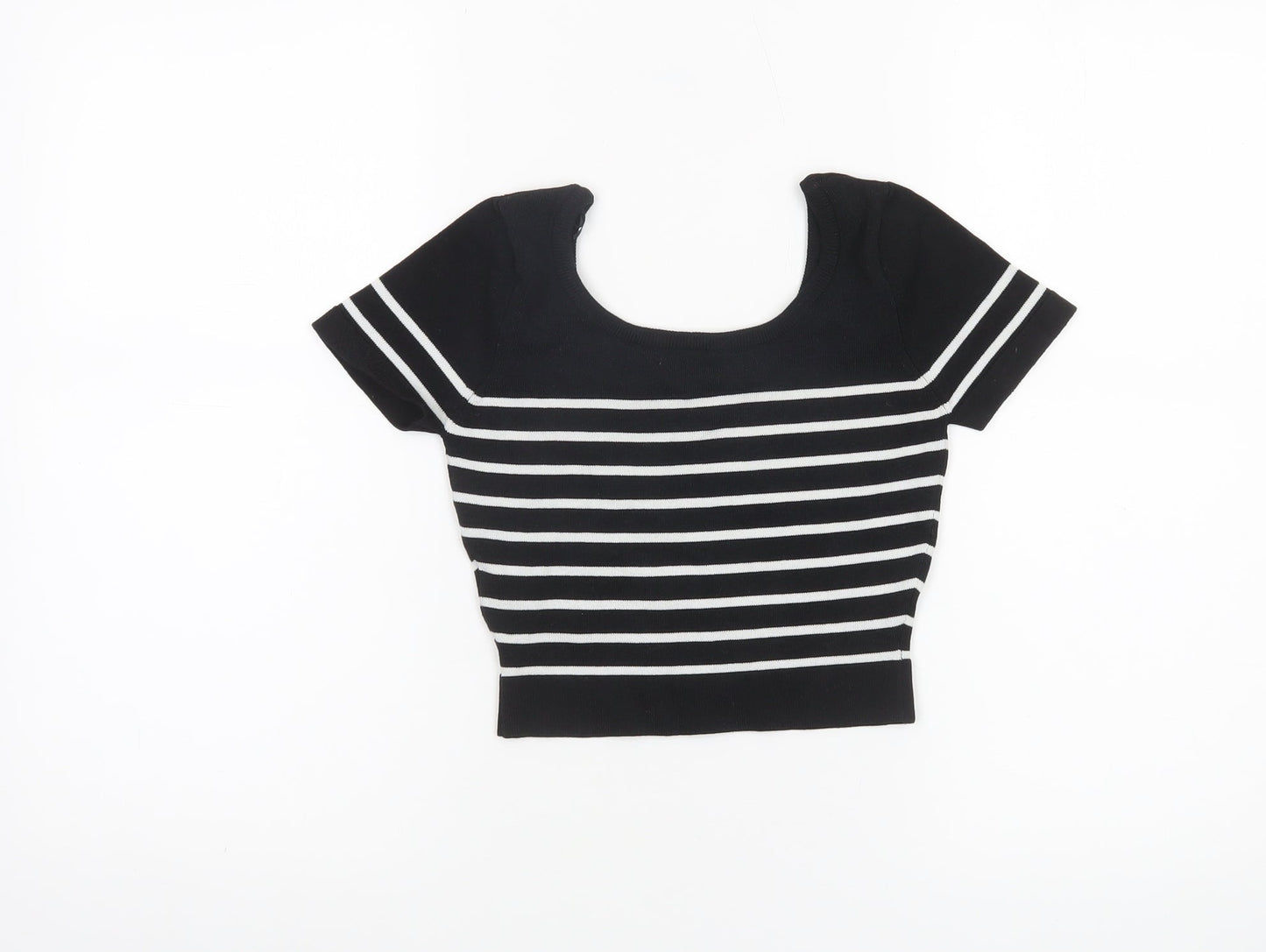 Womens UK Size XS Pull&Bear Black Cropped T-Shirt