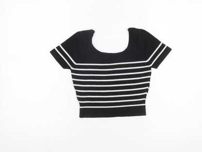 Womens UK Size XS Pull&Bear Black Cropped T-Shirt