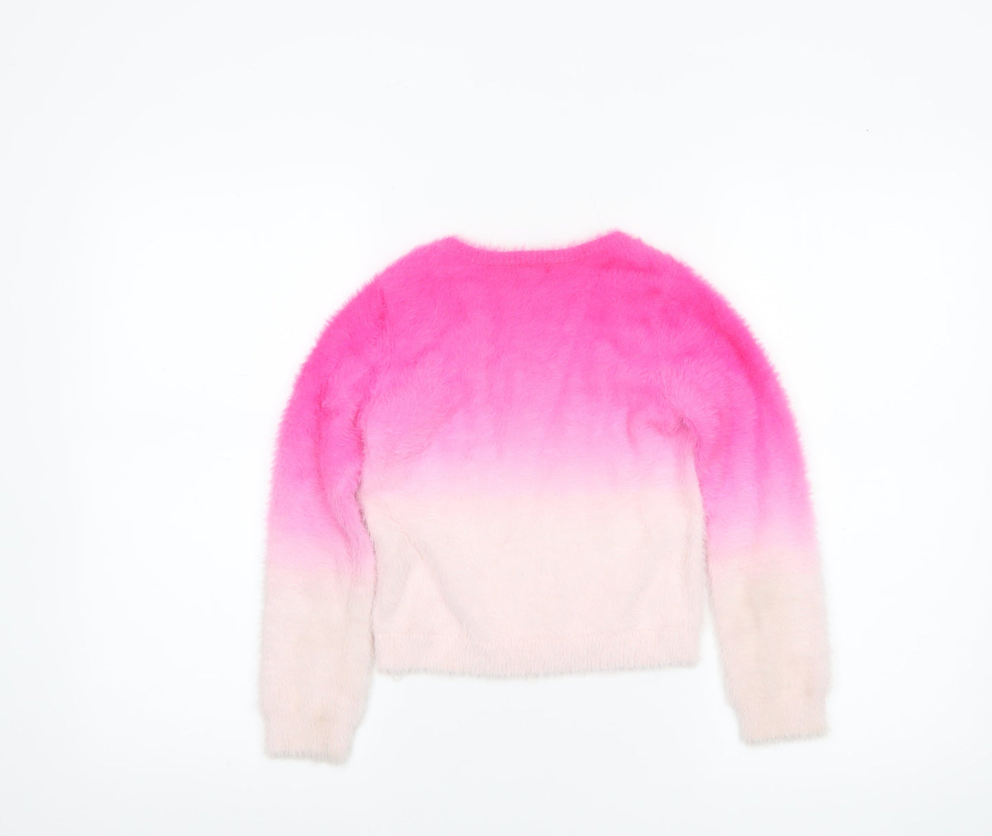 Primark Girls Pink Ombre Fuzzy Pullover Jumper 7-8 Years Soft Crew Neck