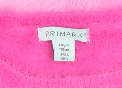 Primark Girls Pink Ombre Fuzzy Pullover Jumper 7-8 Years Soft Crew Neck