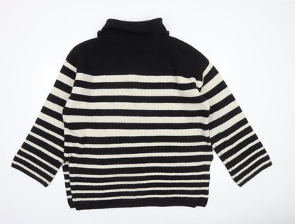 H&M Women’s Black Striped High Neck 1/4 Zip Knit Jumper Size L