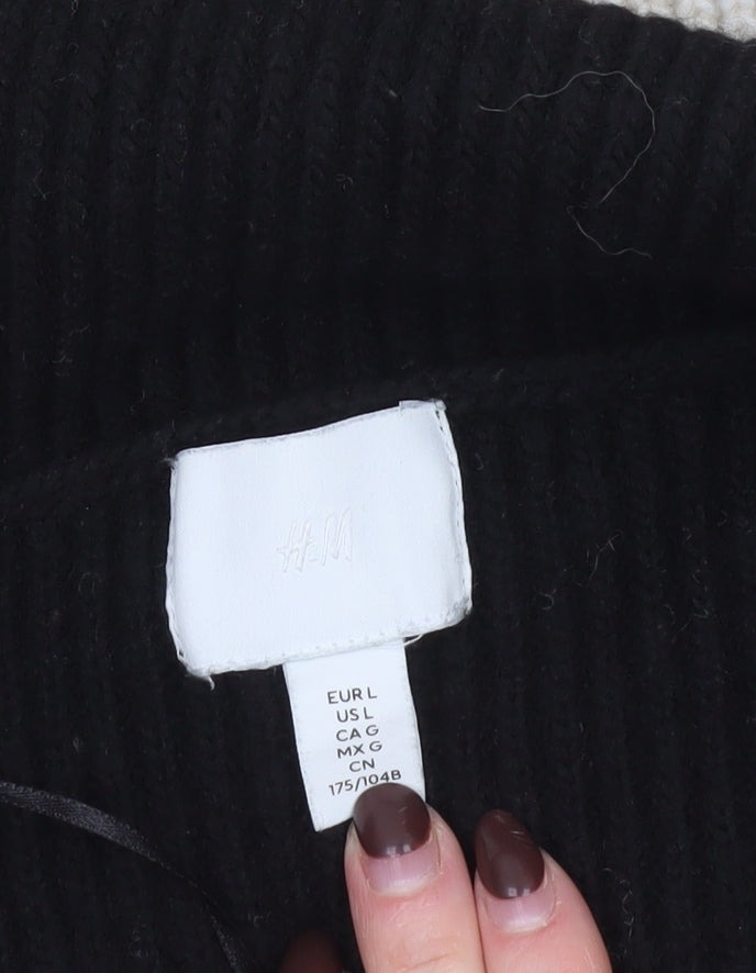 H&M Women’s Black Striped High Neck 1/4 Zip Knit Jumper Size L