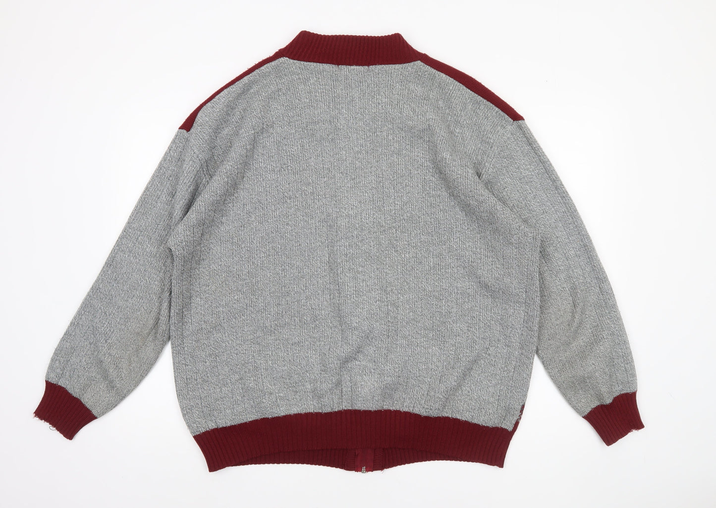 Bellisimo Men’s Grey & Burgundy Argyle Full Zip Acrylic Jumper 2XL