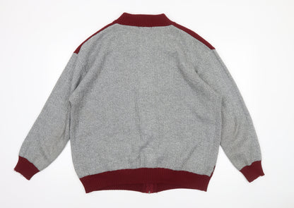 Bellisimo Men’s Grey & Burgundy Argyle Full Zip Acrylic Jumper 2XL