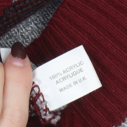 Bellisimo Men’s Grey & Burgundy Argyle Full Zip Acrylic Jumper 2XL