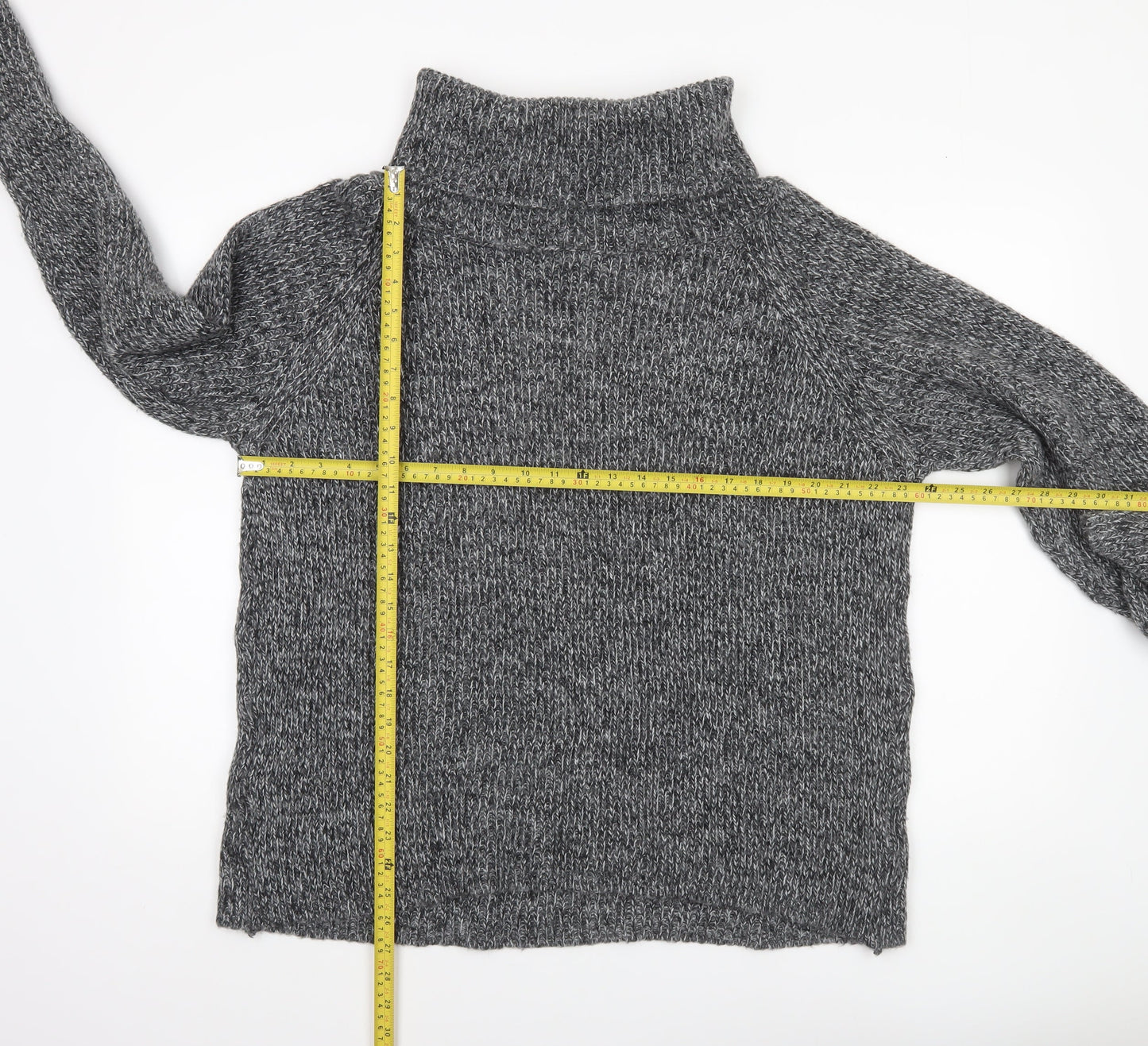 Light Before Dark Women's Grey Roll Neck Chunky Knit Jumper Size M