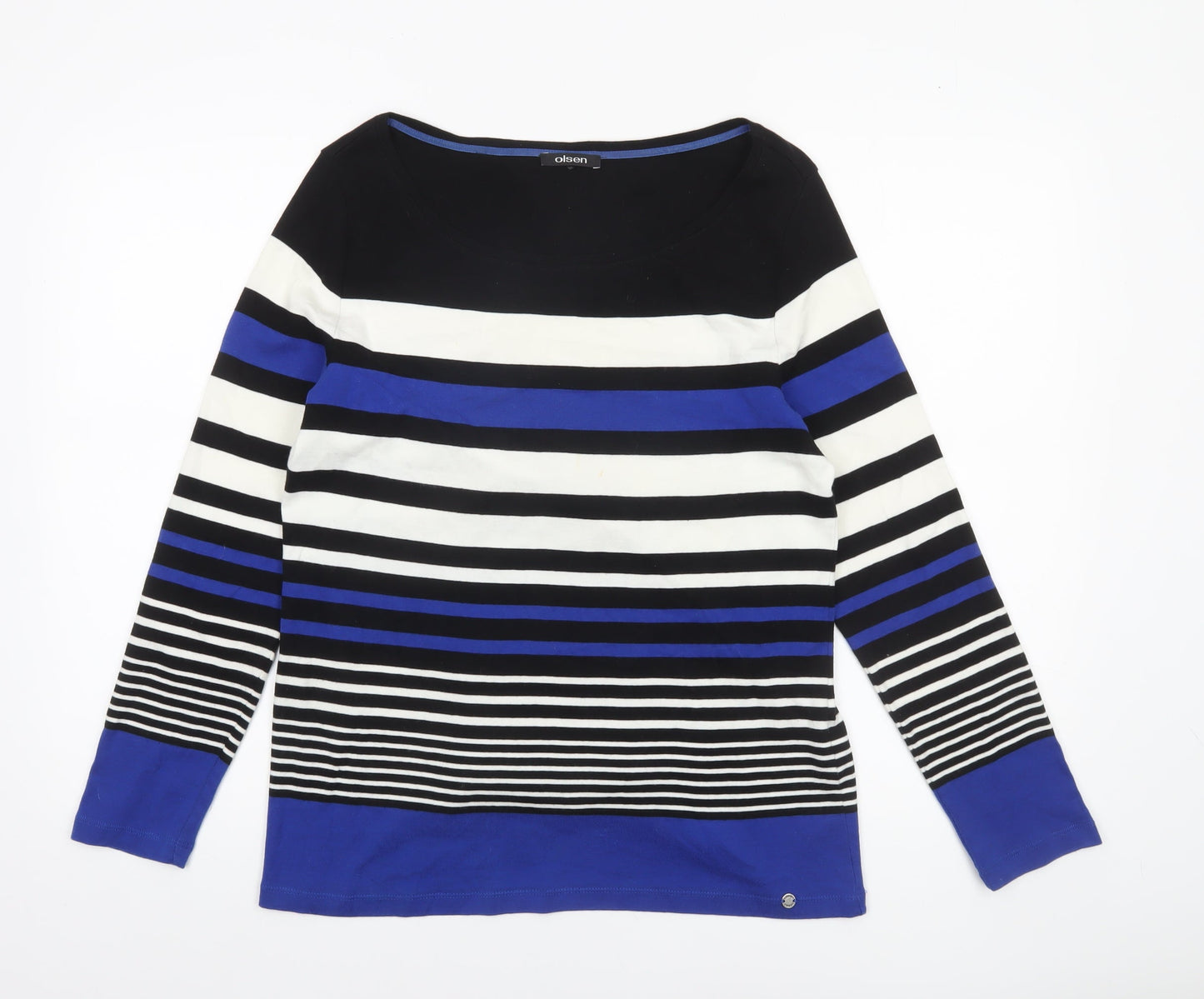 Olsen Women's Blue Black White Striped Long Sleeve Boat Neck Top Size 16