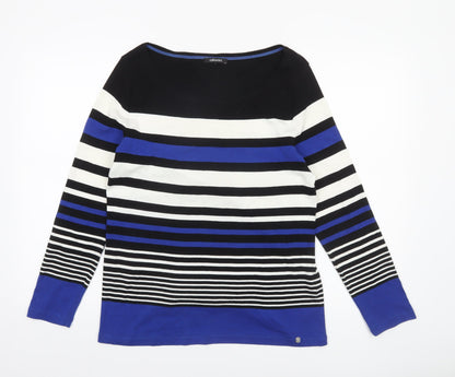 Olsen Women's Blue Black White Striped Long Sleeve Boat Neck Top Size 16