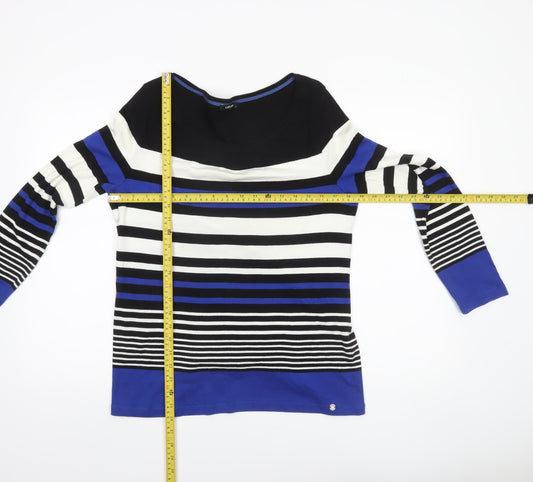 Olsen Women's Blue Black White Striped Long Sleeve Boat Neck Top Size 16