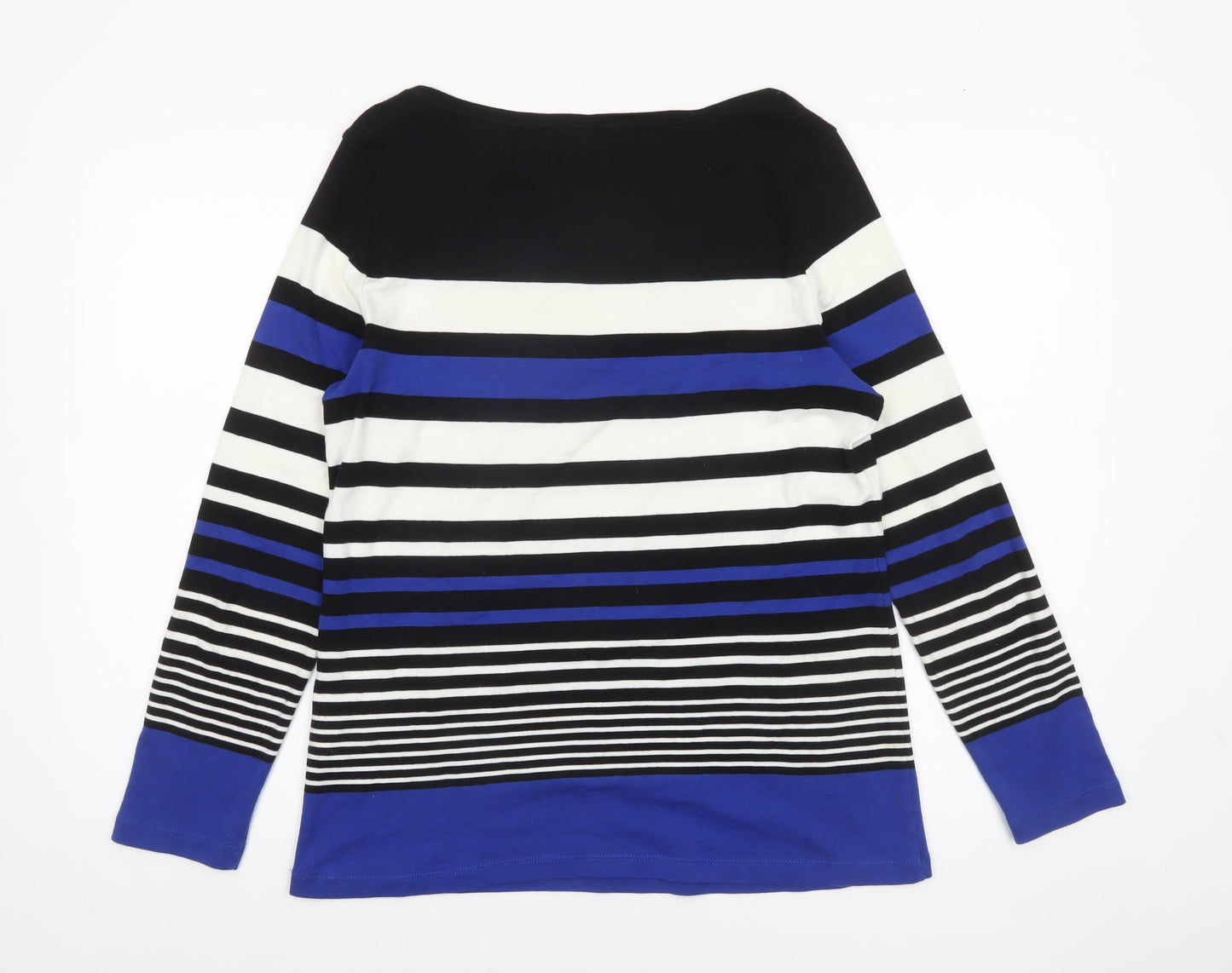 Olsen Women's Blue Black White Striped Long Sleeve Boat Neck Top Size 16