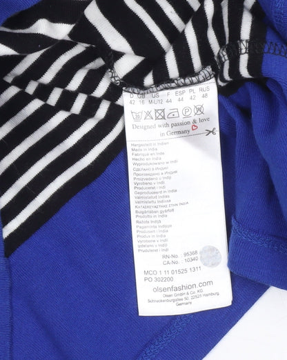 Olsen Women's Blue Black White Striped Long Sleeve Boat Neck Top Size 16