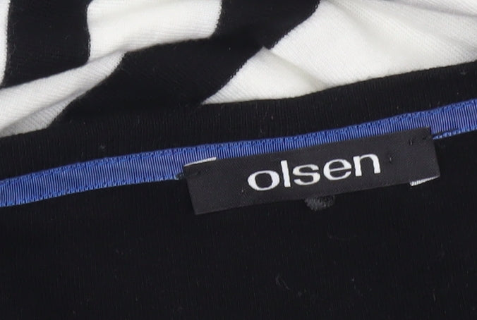 Olsen Women's Blue Black White Striped Long Sleeve Boat Neck Top Size 16